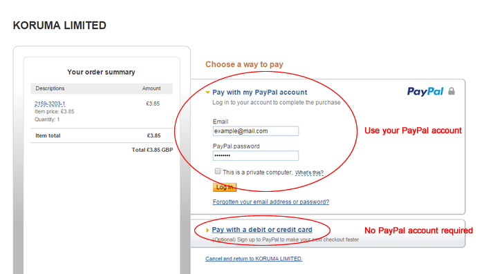 PayPal payment options