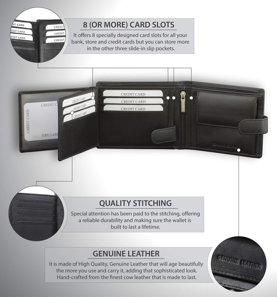 RFID Blocking Men's Leather Wallet with Tab Closure Black