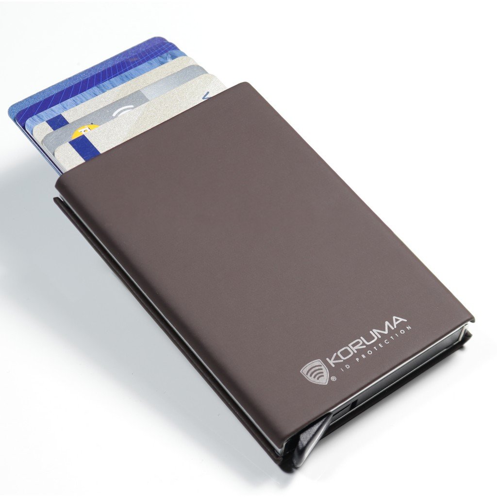 Aluminium RFID Blocking Credit Card Holder Pop Up Card Ejector Brown