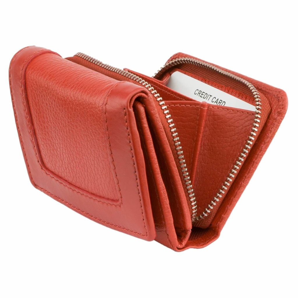 Ladies RFID blocking purse french style (Red) Koruma Id Protection