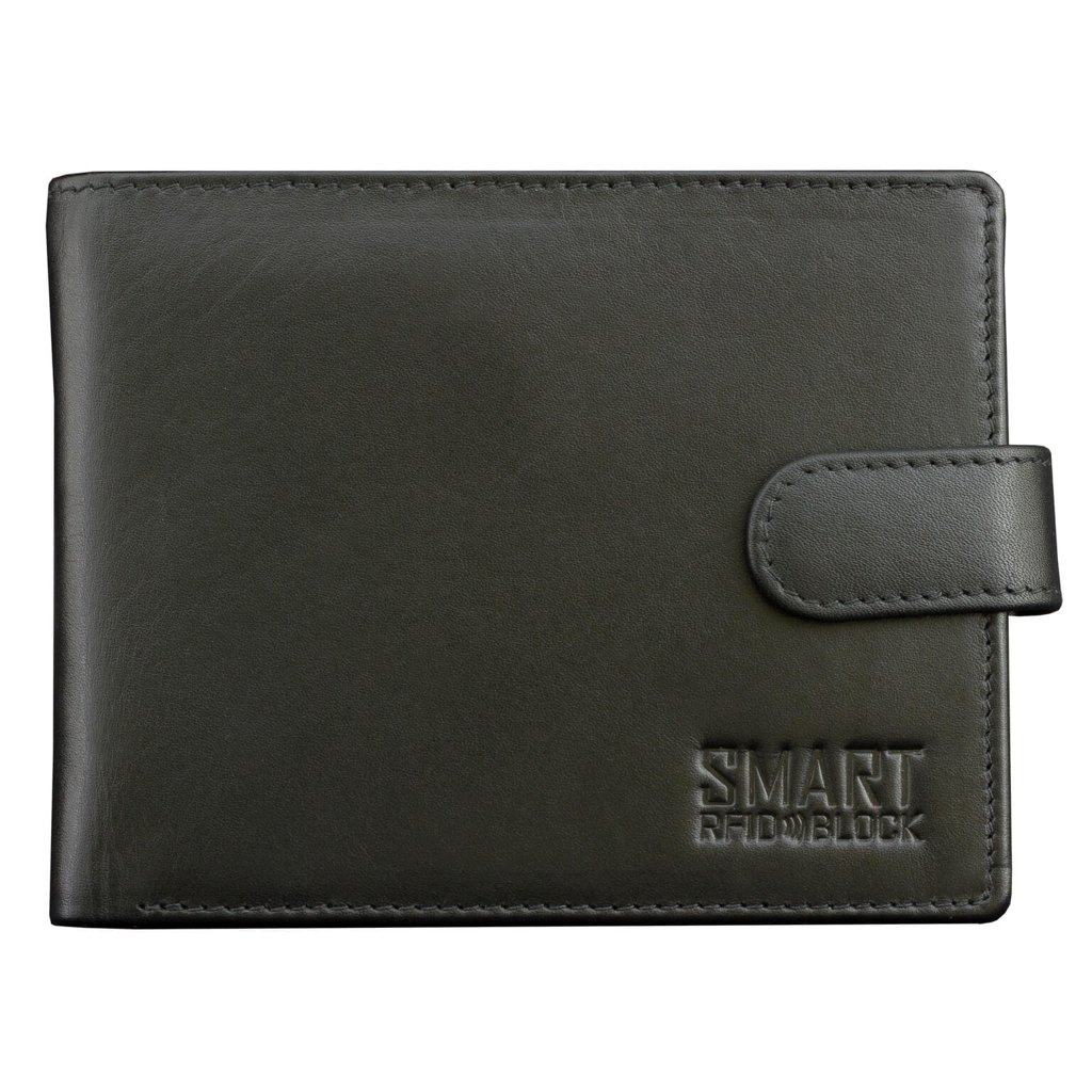RFID Blocking Men&#39;s Leather Wallet with Tab Closure Black