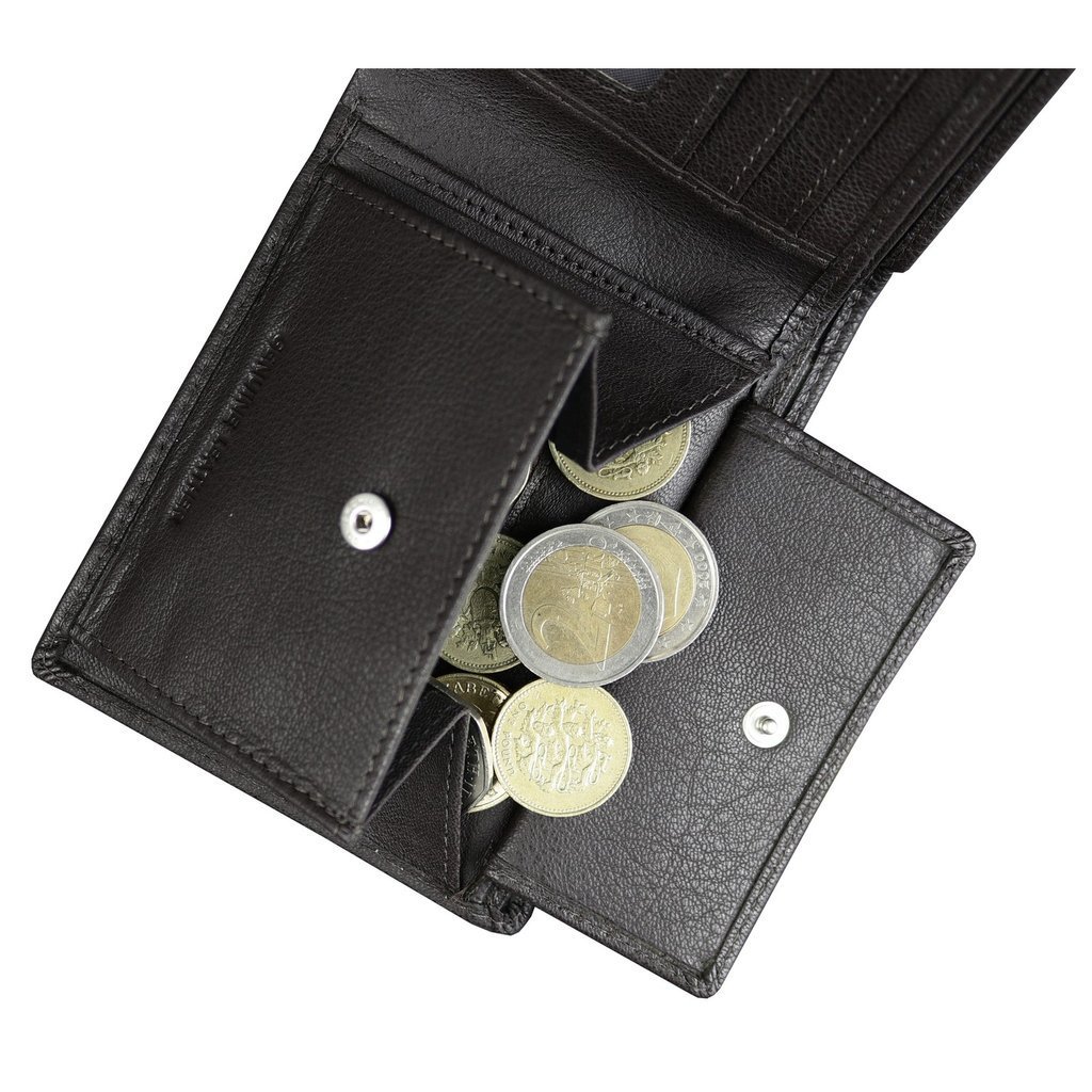 RFID blocking leather bifold wallet with coin pocket (brown) SM