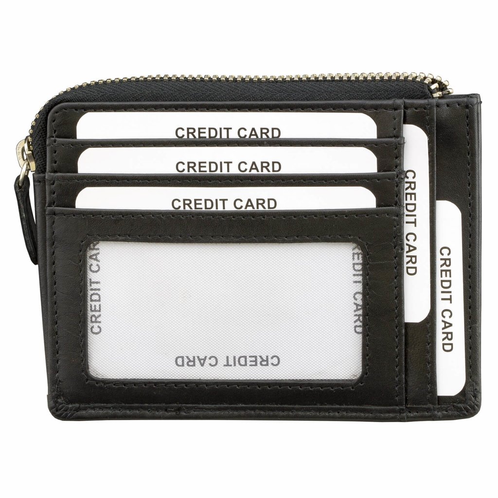 RFID blocking slim wallet with zipper (Shiny Black) Koruma Id Protection