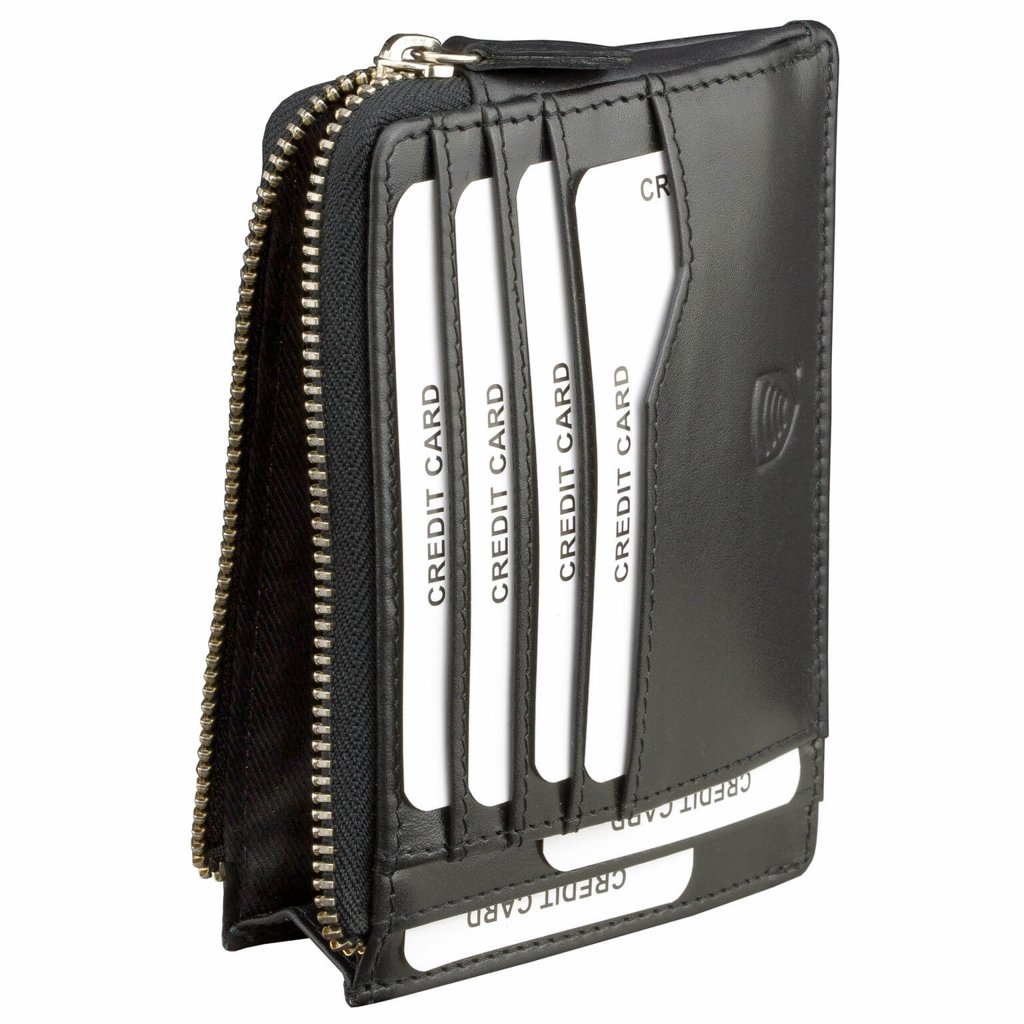 RFID blocking slim wallet with zipper (Shiny Black) Koruma Id Protection