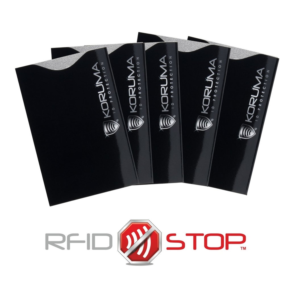 Vertical RFID blocking credit card sleeves (black with silver logo) 5 pack