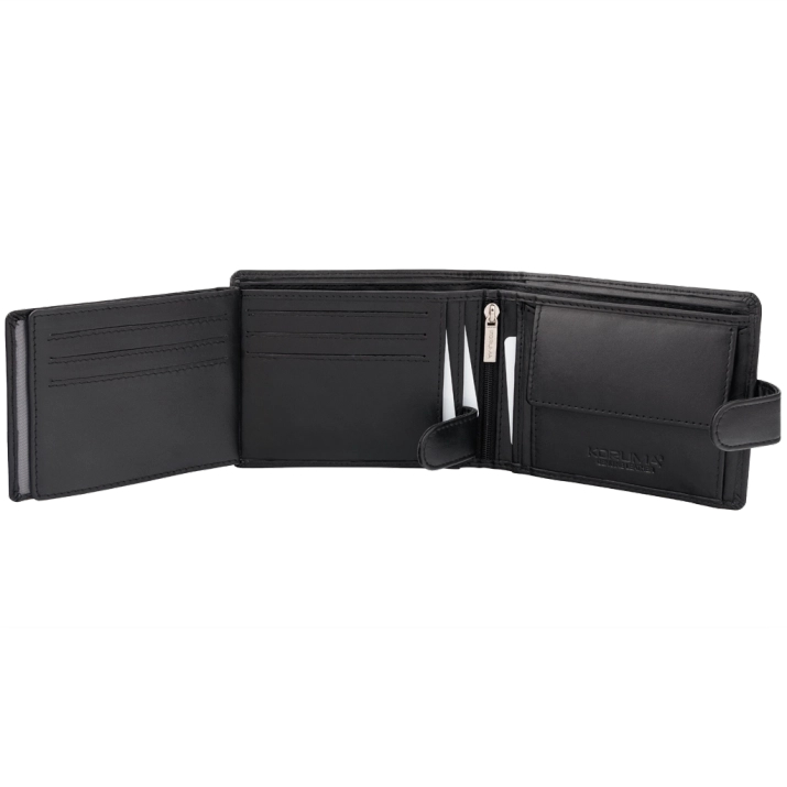 Carbon Black Leather RFID Wallet for 8-12 Cards with Coin Pocket and 3 ID Windows