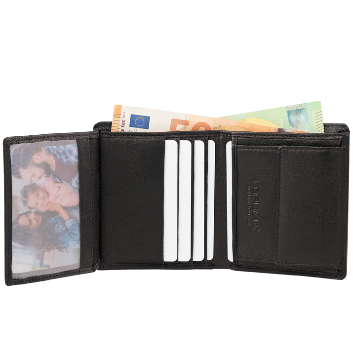 Black Leather RFID Wallet for 6 Cards with Coin Pocket and ID Window - SMALL - SM-900GBL