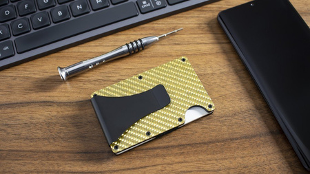 Carbon Fiber Card Holder with Money Clip (up to 12 Cards) - GOLD