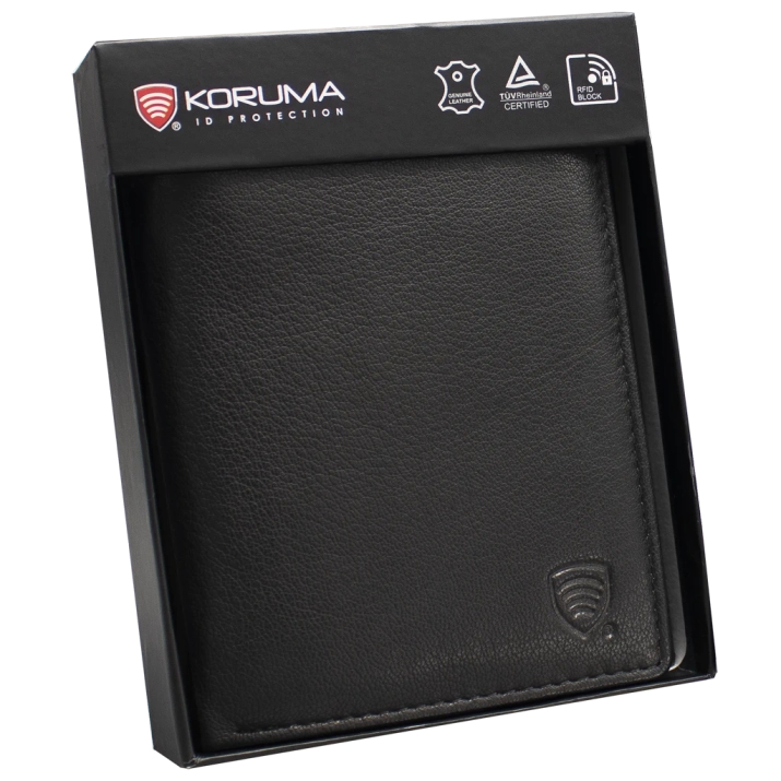Black Leather RFID Wallet for 8-12 Cards with Coin Pocket and Hidden Note Section