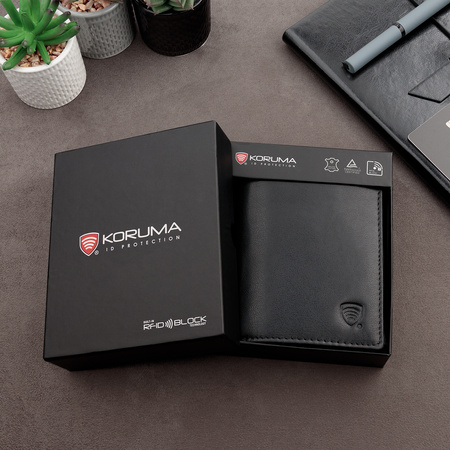 Black Leather RFID Wallet for 8-12 Cards with Coin Pocket and Hidden Note Section