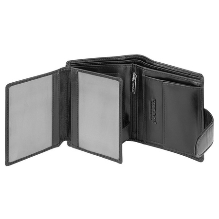 Black Leather RFID Wallet for 11-15 Cards with Coin Pocket and 3 ID Windows