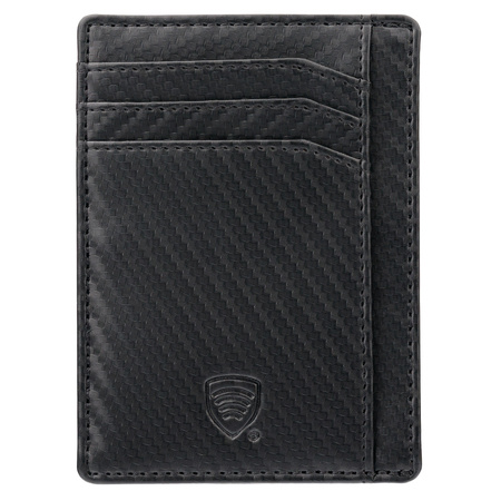 RFID Card Holder - 4 Card Slots - Note Section - ID Window - SLIM - Carbon Black