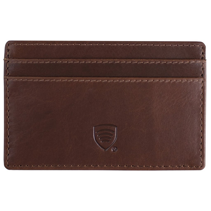 Cognac Brown Leather RFID Card Holder - 2 Card Slots - Note Section ID Window - Slim Wallet