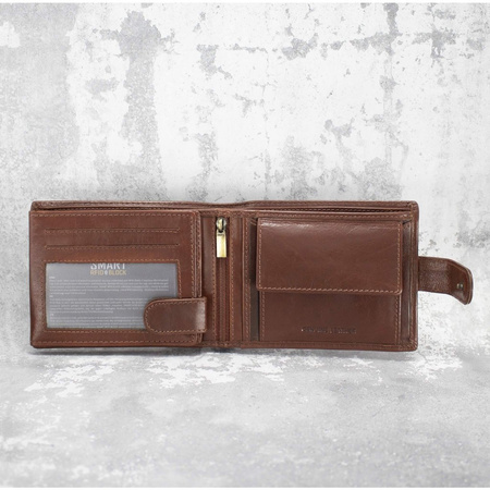 Cognac Brown Leather RFID Wallet for 8-12 Cards with Coin Pocket and 3 ID Windows