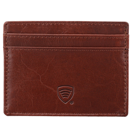 Cognac Brown Leather RFID Card Holder - 4 Card Slots - Note Section - Slim Wallet