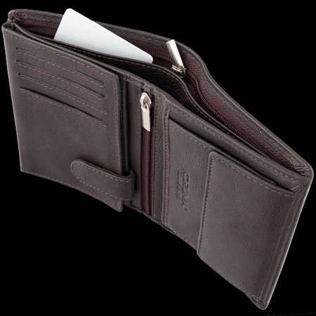 Brown Leather RFID Wallet for 8-12 Cards with Coin Pocket and Hidden Note Section