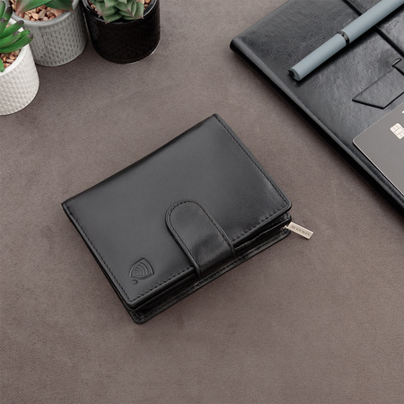 Black Leather RFID Wallet for 5-10 Cards with Zipped Coin Pocket and Zipped Note Section