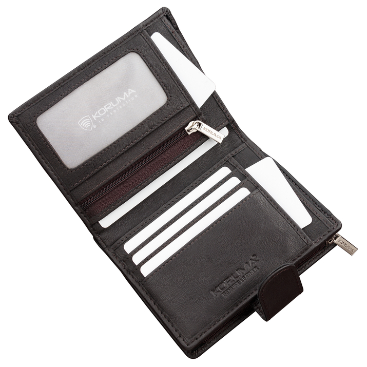 Brown Leather RFID Wallet for 5-10 Cards with Zipped Coin Pocket and Zipped Note Section