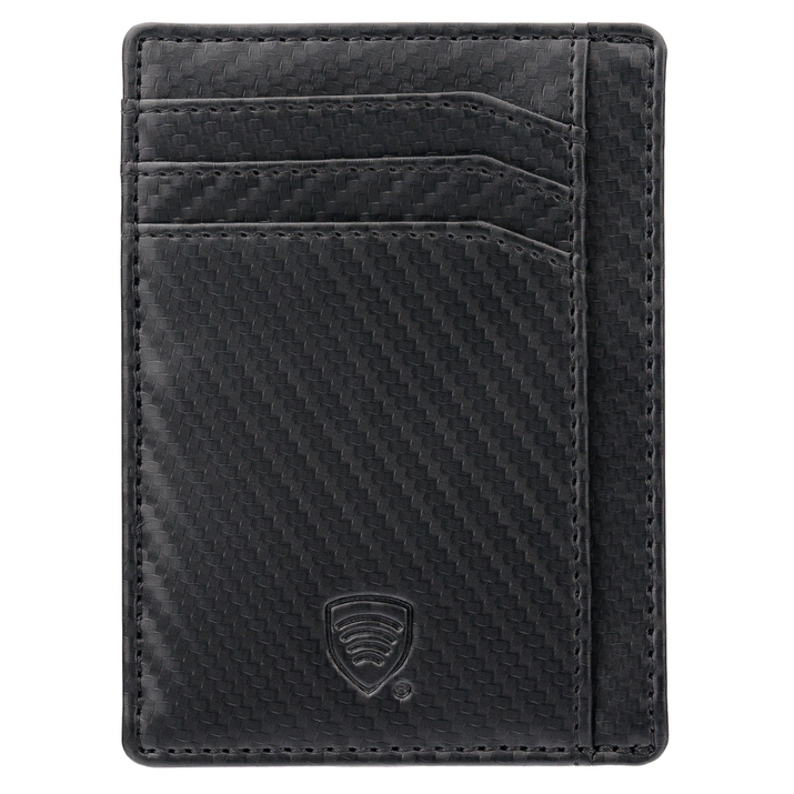 RFID Card Holder - 4 Card Slots - Note Section - ID Window - SLIM - Carbon Black