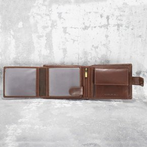 Cognac Brown Leather RFID Wallet for 8-12 Cards with Coin Pocket and 3 ID Windows