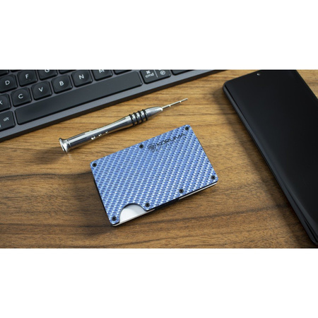 Carbon Fiber Card Holder with Money Clip (up to 12 Cards) - BLUE