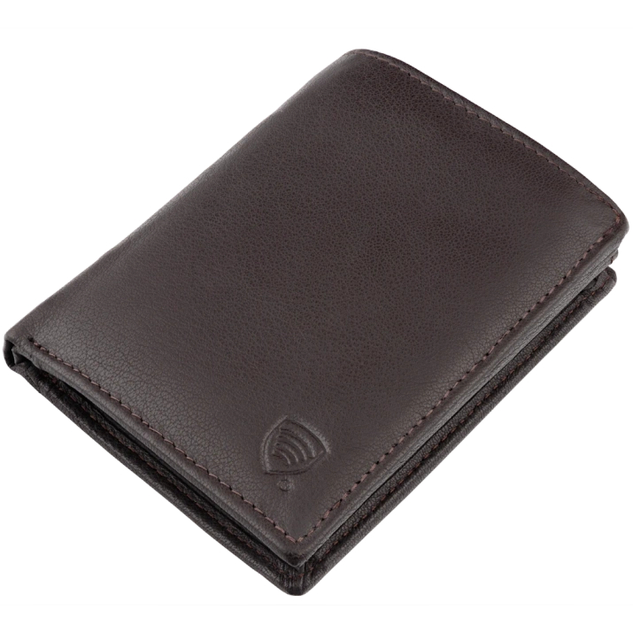 Brown Leather RFID Wallet for 6-10 Cards with Zipped Coin Pocket and Hidden Note Section