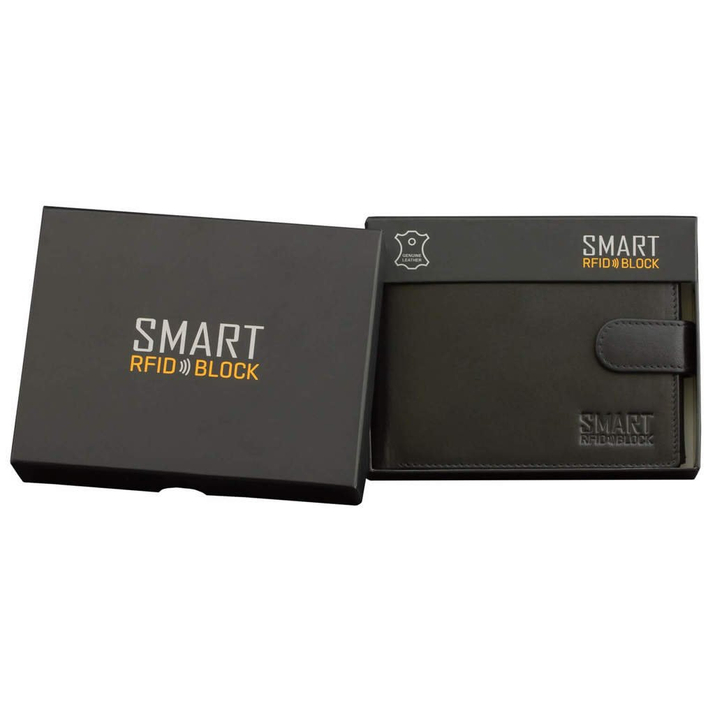 Black Leather RFID Wallet for 8-12 Cards with Coin Pocket and 3 ID Windows