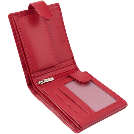 Red Leather RFID Wallet for 8-12 Cards with Coin Pocket and 3 ID Windows