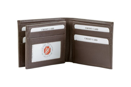 Brown Leather RFID Wallet for 14 Cards and ID – Single Billfold with Flap