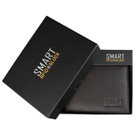 RFID blocking leather bifold wallet with coin pocket (brown)