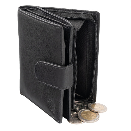 Black Leather RFID Wallet for 5-10 Cards with Zipped Coin Pocket and Zipped Note Section