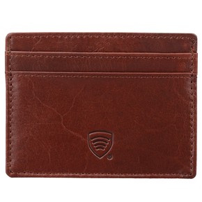 Cognac Brown Leather RFID Card Holder - 4 Card Slots - Note Section - Slim Wallet