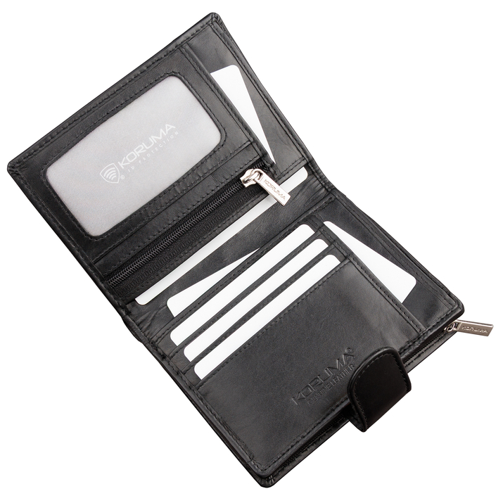 Black Leather RFID Wallet for 5-10 Cards with Zipped Coin Pocket and Zipped Note Section