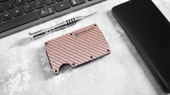 Carbon Fiber Card Holder with Money Clip (up to 12 Cards) - PINK