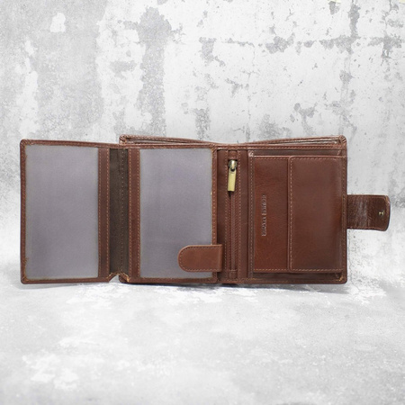Cognac Brown Leather RFID Wallet for 11-15 Cards with Coin Pocket and 3 ID Windows