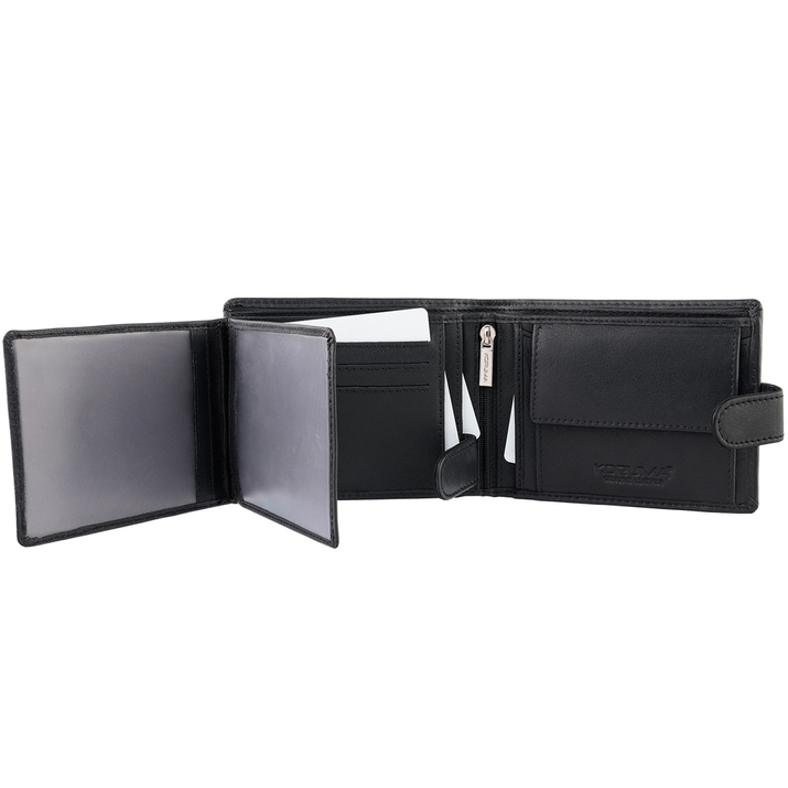 Black Leather RFID Wallet for 8-12 Cards with Coin Pocket and 3 ID Windows - SM-905GBL