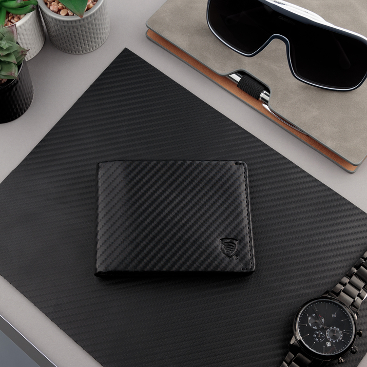 RFID blocking billfold wallet with ID window (Carbon Black)