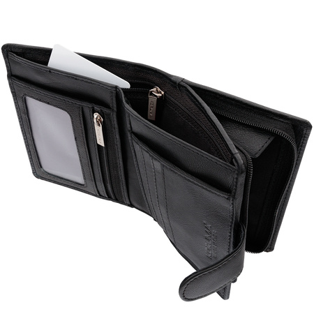 Black Leather RFID Wallet for 5-10 Cards with Zipped Coin Pocket and Zipped Note Section