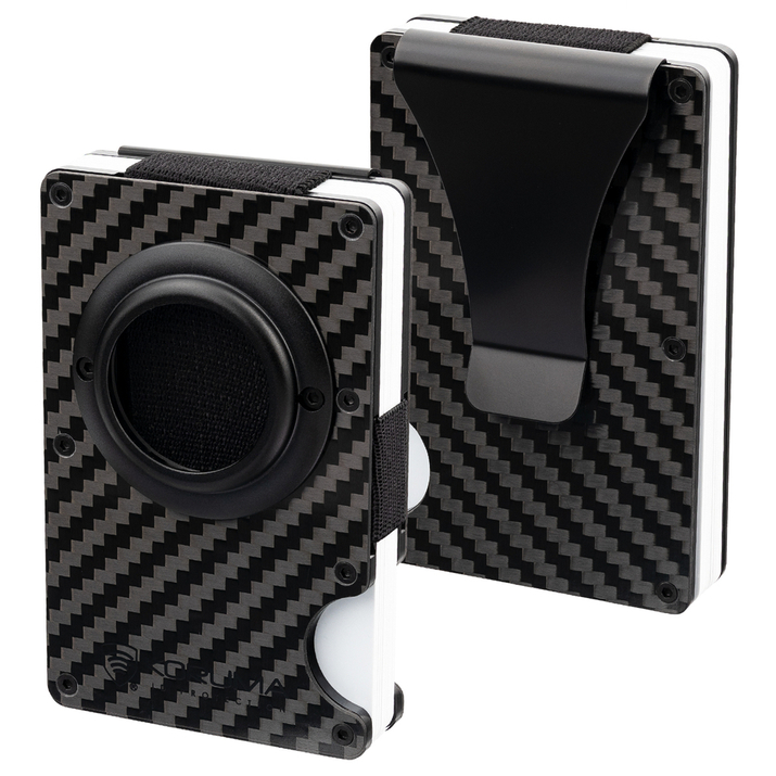 Carbon Fiber Card Holder with Money Clip (up to 12 Cards) - BLACK