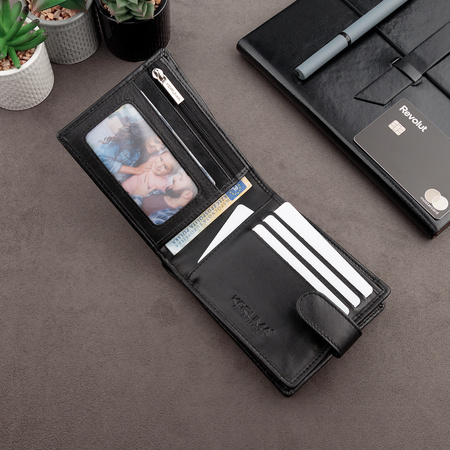 Mens RFID Blocking Coin Wallet With Snap Closure (Black)