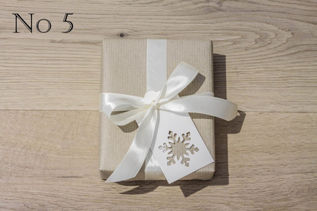 Natural Kraft Paper, Cream Satin Ribbon and White Gift Tag with Snowflake