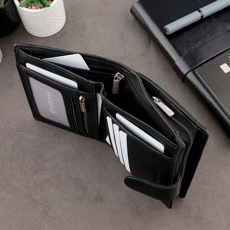 Black Leather RFID Wallet for 5-10 Cards with Zipped Coin Pocket and Zipped Note Section