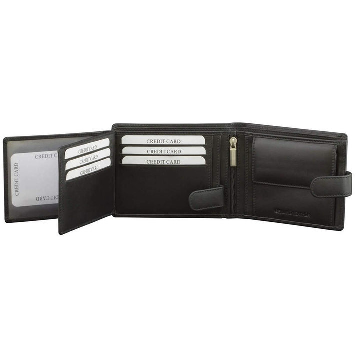 Black Leather RFID Wallet for 8-12 Cards with Coin Pocket and 3 ID Windows