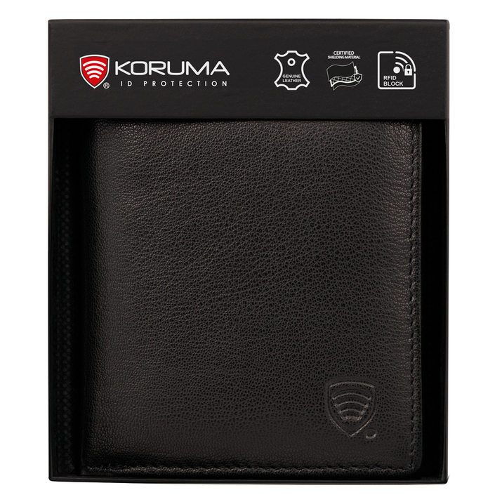 Black Leather RFID Wallet for 6 Cards with Coin Pocket and ID Window - SMALL - SM-900GBL