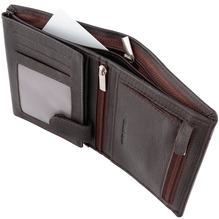 Brown Leather RFID Wallet for 6-10 Cards with Zipped Coin Pocket and Hidden Note Section