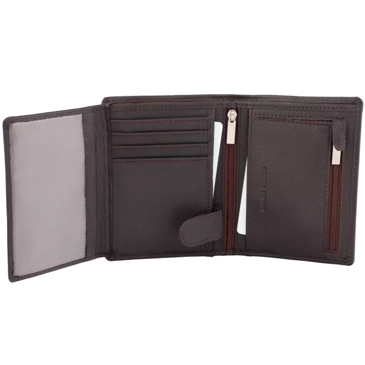 Brown Leather RFID Wallet for 6-10 Cards with Zipped Coin Pocket and Hidden Note Section