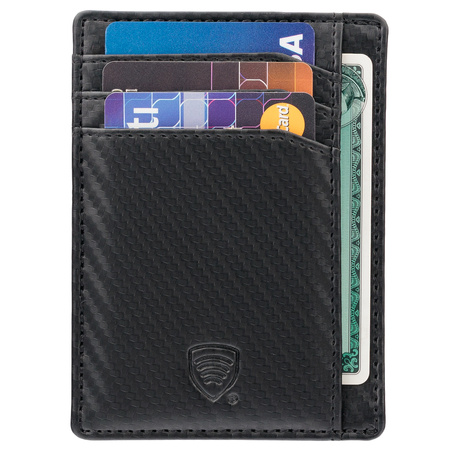 RFID Card Holder - 4 Card Slots - Note Section - ID Window - SLIM - Carbon Black
