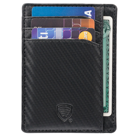 RFID Card Holder - 4 Card Slots - Note Section - ID Window - SLIM - Carbon Black