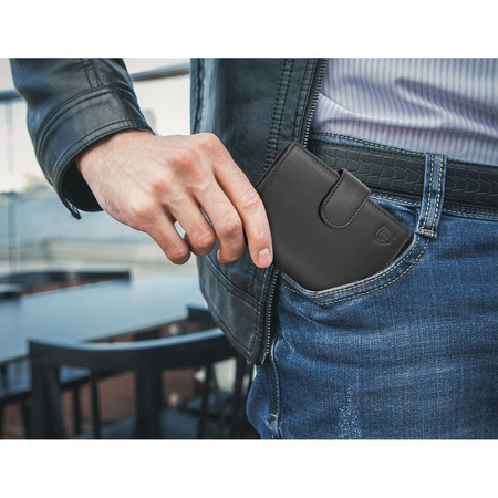 Black Leather RFID Wallet for 11-15 Cards with Coin Pocket and 3 ID Windows