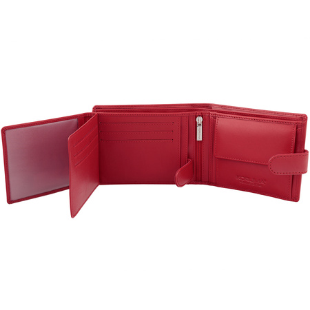 Red Leather RFID Wallet for 8-12 Cards with Coin Pocket and 3 ID Windows